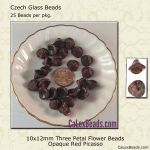 3 Petal Flower Beads:10x12mm Red, Picasso [25]