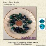 3 Petal Flower Beads:10x12mm Blue Peacock, Metallic [25]