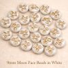 Moon Face Beads:9mm, White w/Gold Inlay [25]